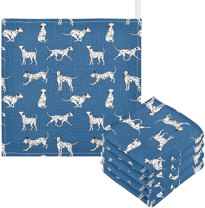 Baby Dalmatian Dogs Muslin Washcloths 3 Pack - Muslin Burp Cloths Hanky Large 11.8"X11.8" Extra Soft Absorbent Baby Burp Rags for Newborn 100% Cotton for Boys Girls Gift