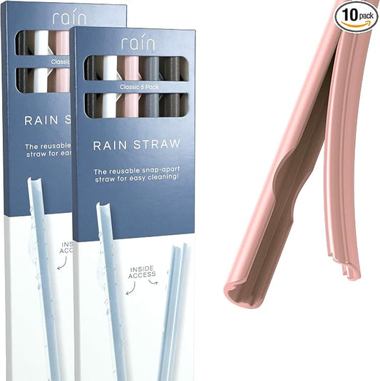 Rain Straw - Easy Clean Reusable Drinking Straws That Snap Open for Easy Cleaning - No Cleaning Brush or Cleaner Needed - Eco Friendly BPA Free 10.5" long Plastic Straws for Tumbler (Classic, 10 Pack)