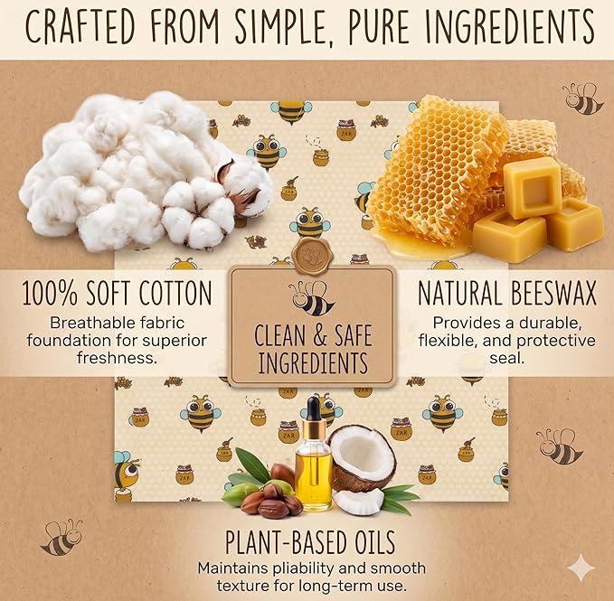 Beeswax Wraps for Food - 9 Pack Reusable Food Wraps | Sustainable, Plastic-Free Alternative to Plastic Wrap & Foil | Sandwich, Cheese, Bread & Bowl Covers for Eco-Friendly Food Storage