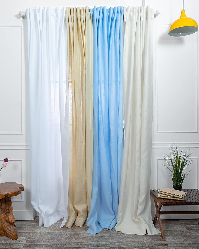 D'Moksha Homes Cream Hemp Curtain 84 Inches Long - 52 x 84 Inch 1 Panel Light Filtering Rod Pocket Curtain with Back Tab Hang - 100% Pure Hemp Linen Window Treatment for Living Room, Bedroom