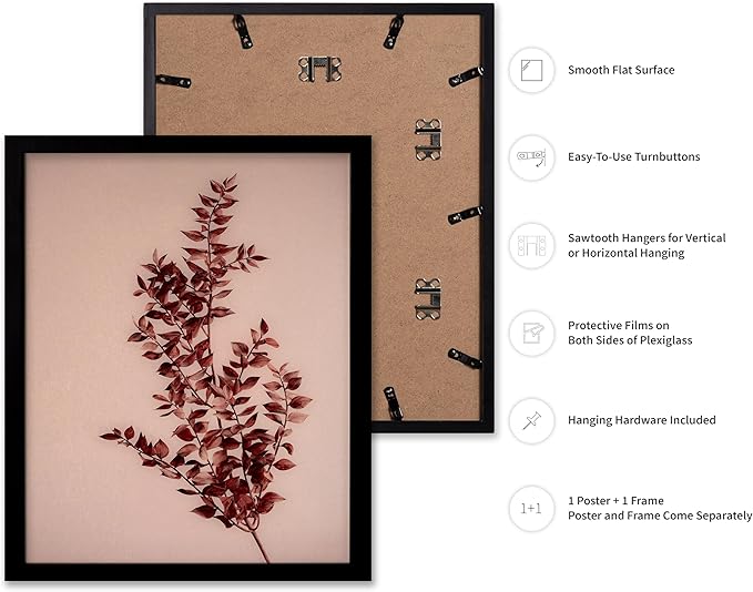 Monem Art Dried Red Botanical Branch Print - Minimalist Boho Nature Poster - Wall Decor for Living Room, Bedroom or Office - 8x10 Black Framed Wall Art by Mareike Bohmer