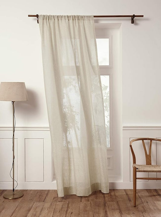 Solino Home European Flax Linen Sheer Curtain 144 Inches Long, 100% Pure Linen Light Natural 52 x 144 Inch Long Light Filtering Rod Pocket Window Curtains Panel for Living Room, Bedroom - 1 Panel