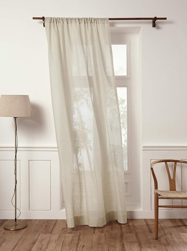 Solino Home Sheer Curtain 45 Inch - European Flax 100% Pure Linen Sheer Light Natural Window Treatment Panel 52 x 45 Inch - Light Filtering Rod Pocket Curtain for Living Room, Bedroom - 1 Panel