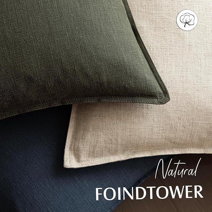 Foindtower Pack of 2, Decorative Linen Solid Throw Pillow Covers Accent Lumbar Cushion Case Boho Farmhouse Pillowcase for Chair Couch Sofa Bedroom Living Room Home Decor 12 x 20 Inch Dark Olive Green