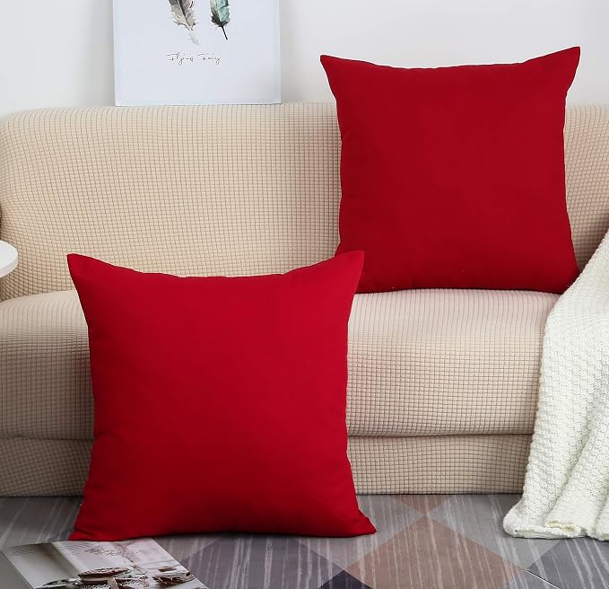 TangDepot 100% Cotton Solid Throw Pillow Cover 18x18 Christmas Red | 100% cotton, same-color zip, machine wash & air dry. For living room, bedroom, office, car. 42 colors, 227 sizes. Cover only.