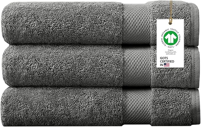 100% Organic Cotton Towels 650 GSM Plush Feather Touch Quick Dry Bath Towel, Pack of 3 GOTS Certified, Oeko-Tex Green Certified, Organic Cotton Bath Towel, 30"X58"