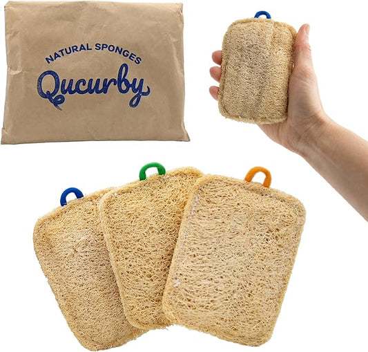 All Natural Loofah Kitchen Sponges (3 Pack) - Eco Friendly - Compostable & Biodegradable - Natural Sponges for Dishes (Paper Bag Packaging)