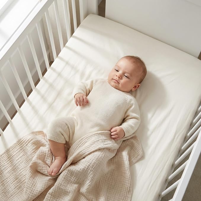 Makemake Organics GOTS Certified Organic Cotton Fitted Crib Sheet Soft Breathable (28"x52", Ivory)