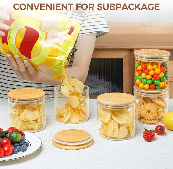 ComSaf Set of 12 Glass Storage Containers with Lids, Glass Jars with Bamboo Lids, Clear Food Storage Jar, Round Glass Canister, Pantry Organizers and Storage for Pasta Flour Rice Coffee Bean