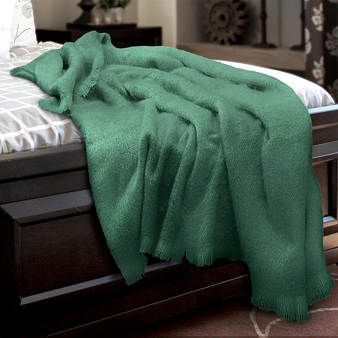 Biddy Murphy Ultra Soft Irish Mohair & Wool Throw Blanket, Made in Ireland, 54"x72", Solid Green
