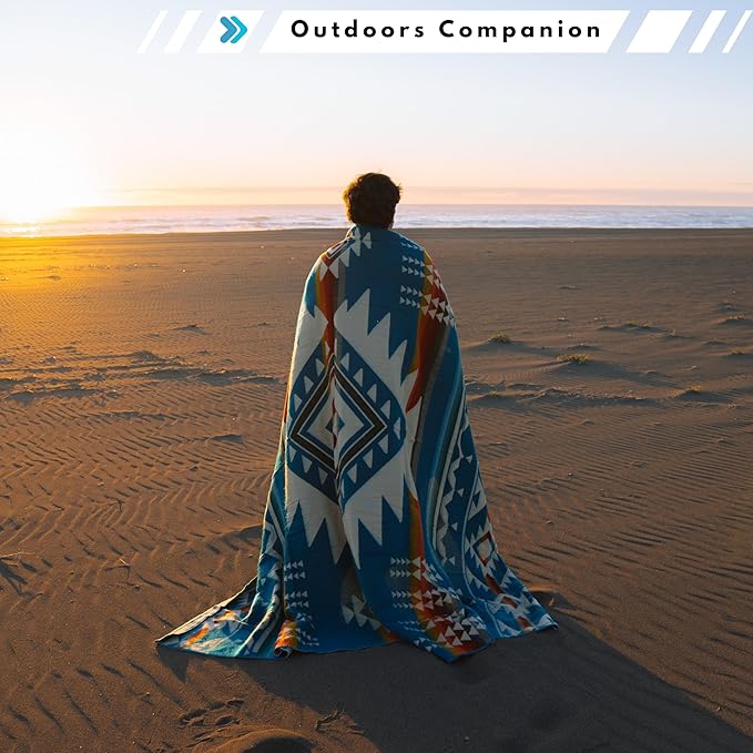 Alpaca Wool Throw Blanket, Native Design Wool Blanket, Throw Aztec Pattern Alpaca Wool Throw Blanket (Aquamarine, Queen 93" x 82")