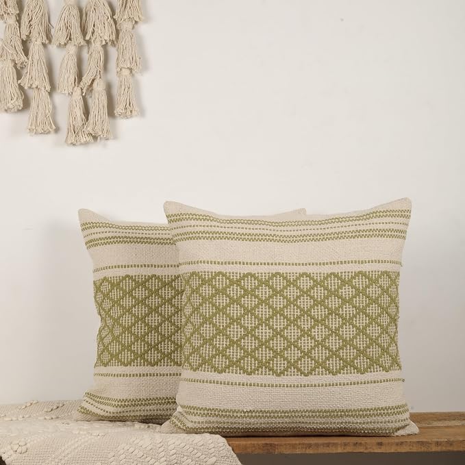 Trade Star Set of 2 Boho Throw Pillow Covers – 20x20 Handloomed 100% Cotton Cushion Covers, Rustic Farmhouse Decor for Couch, Bed, Indoor/Outdoor Use