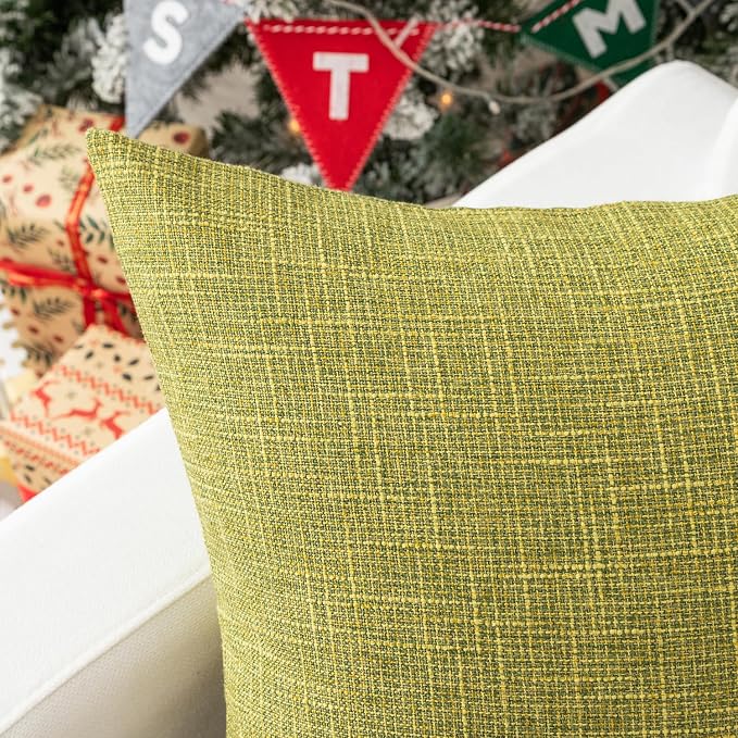 Kevin Textile Spring Pillow Case Faux Linen Toss Soft Throw Cushion Covers for Couch, Invisible Zipper, 20x20 inches(Set of 2, Linden Green)