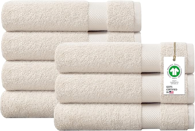100% Organic Cotton Towels 650 GSM Plush Feather Touch Quick Dry Bath Towel, Pack of 7 GOTS Certified, Oeko-Tex Green Certified, Organic Cotton Bath Towel, 30"X58"