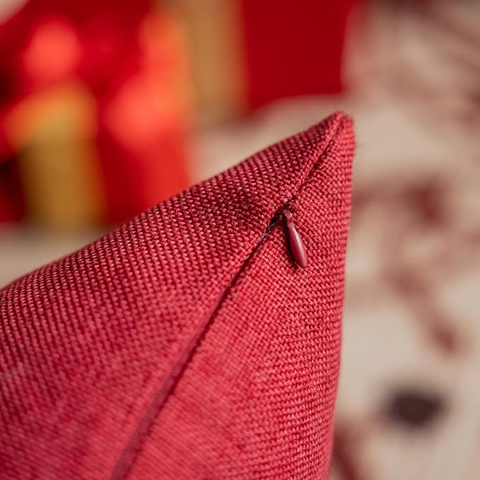 Home Brilliant Linen Euro Shams Couch Pillow Covers for Couch Cushion Cover for Bed Pillow Covers for Sofa Patio Floor Decor, 24x24 inch(60x60cm), Set of 2, Red Burgundy