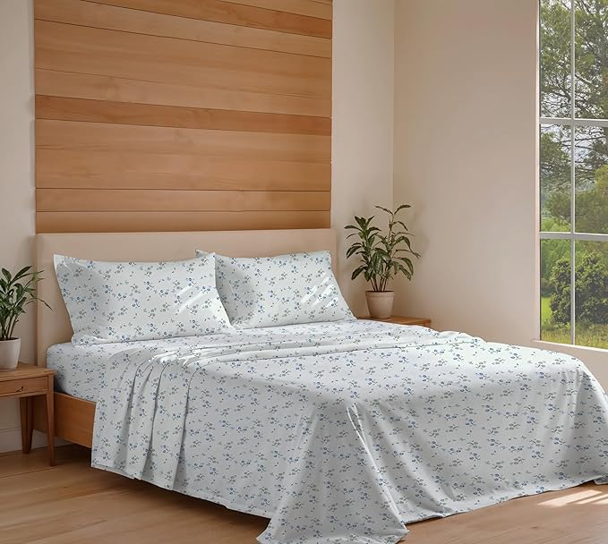 RUVANTI 100% Cotton Organic Percale Sheets Full Size – Crisp Cooling Bed Sheets for Hot Sleepers, Deep Pocket 15”, Soft Peach Finish, Breathable & Durable Hotel-Style 4 Pcs, Butter Flight