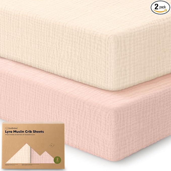 KeaBabies 2-Pack Muslin Crib Sheets for Boys, Girls - 100% Organic Cotton Fitted Baby Crib Mattress Sheet, Soft Breathable Standard Toddler Bed Cover Bedding Set, Neutral, Durable 52x28 (Cameo)