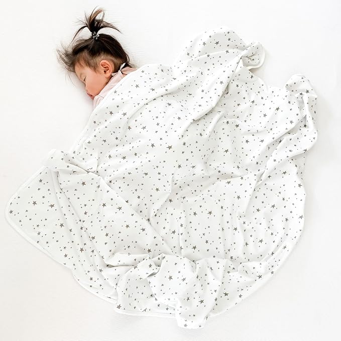 Woolino Toddler Blanket - Merino Wool and Organic Cotton Baby Blanket for Girls and Boys - 4 Season - 52.5” x 40” - Stars Gray