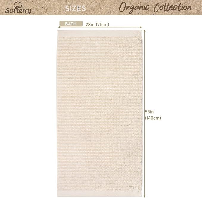 Softerry Pure Organic Cotton Bath Towel Set - 100% Soft Cotton - Extra Absorbent and Durable - 500 GSM Quick Dry - Luxury Hotel & Spa Quality - Fade Resistant - (Natural, Set of 2 Bath)