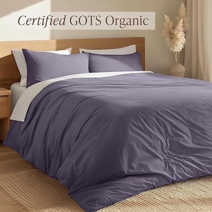 Bare Home 100% Organic Cotton Queen Duvet Cover Set - Crisp Percale Weave - Lightweight & Breathable - Cooling Duvet Cover Set (Queen, Dusty Purple)