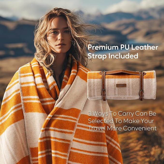 Molithe 100% Wool Blanket, 62" x 86", Warm, Thick, Washable, Military | Great for Camping, Outdoors, Sporting Events, Survival Kits ApricotOrange