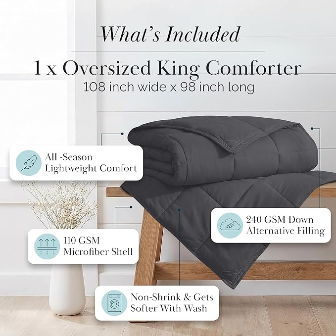 Southshore Fine Living, Inc. Oversized Blue Comforter, King Size, Cozy and Soft, Pet Hair Resistant Bedding, California/King Size Down-Alternative Comforter/Bedspread, Dark Blue
