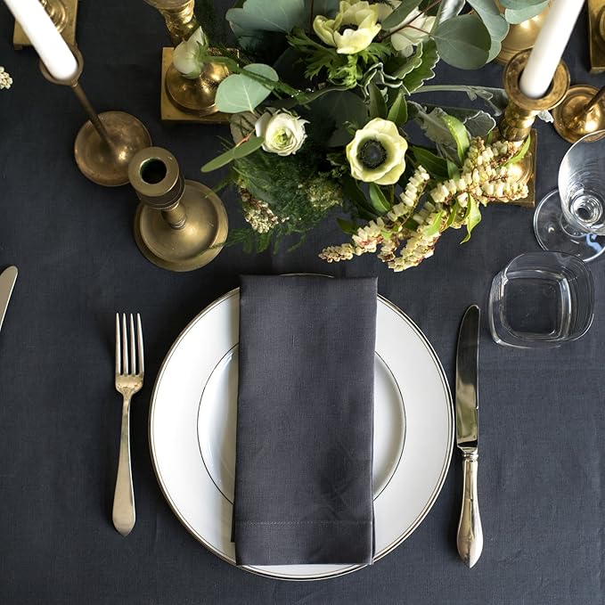 Huddleson Slate Charcoal Grey Linen Napkin 20x20 (Set of Four) Luxury Italian Linen Napkin Sewn in US