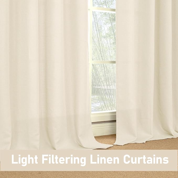 LAMIT Light Beige Linen Curtains for Living Room 84 inch Length 2 Panels, Linen Textured Thermal Insulated Curtains Burlap Privacy Grommet Drapes for Bedroom/Farmhouse, Set of 2 Panels, W38 x L84