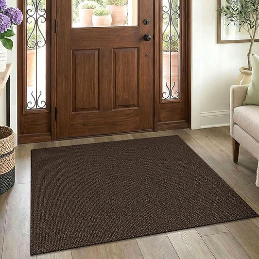 EARTHALL Washable Area Rug 3x4 Ft Non Slip Rugs for Entryway Braided Rubber Backed Throw Rugs Door Mat Indoor Outdoor Entrance Cotton Woven Rug for Kitchen Foyer Front Door Living Room, Brown/Coffee