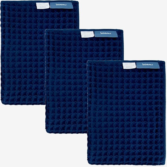 Luxury Organic Japanese Cotton Waffle Bath Towel | Thick, Absorbent, Quick Dry Bathroom Towels for Shower, Sauna, Onsen| Hotel & Spa Quality, Gift-Ready (Ocean Blue, Hand Towel (3 Pack))
