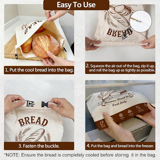Beeswax Bread Bags for Sourdough 2 Pack 17x13 - FDA Compliant Reusable | Double-Seal Lock, Replaces Plastic Wrap, Zero Waste, for Artisan Boules, Baguettes, Homemade Loaves & Proofing Cover Included