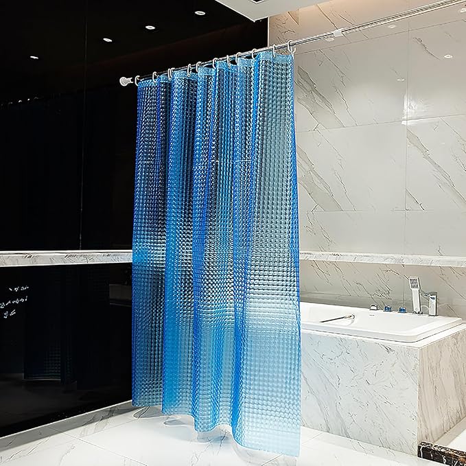 EVA Blue Shower Curtain Liner, 3D Plastic 5G Shower Liner with 12 Rustproof Metal Grommets and Weighted Magnets, Waterproof Duty for Bathroom 72 x 72
