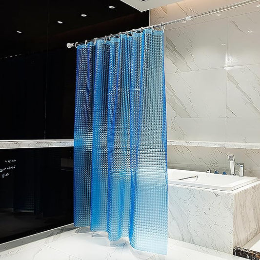 EVA Blue Shower Curtain Liner, 3D Plastic 5G Shower Liner with 12 Rustproof Metal Grommets and Weighted Magnets, Waterproof Duty for Bathroom 72 x 72