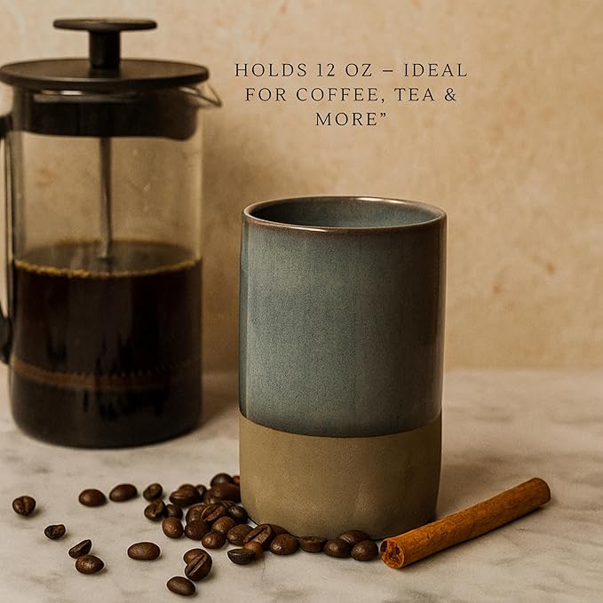 Handmade Ceramic Coffee Mug 12 oz – Handleless Stoneware Cup for Coffee, Tea & Latte – Modern Minimalist Design, Microwave & Dishwasher Safe – Gift Mug for Home & Office (Set of-6)