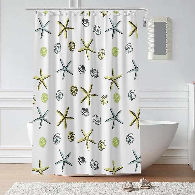 Plastic Shower Liner - Premium EVA 5G Shower Curtain Liner with Rustproof Grommets and 3 Weighted Magnets, Waterproof Shower Curtains for Bathroom (5G Starfish, 72" x 72")