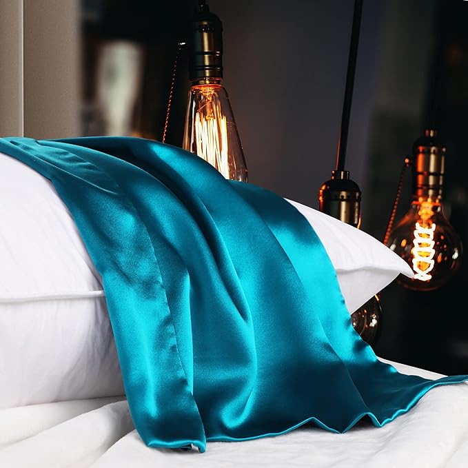 uxcell 1 Pack 100% Charmeuse Pure Silk Pillowcase for Hair and Skin, 350TC 19 Momme Soft Breathable Pillow Case with Hidden Zipper, Peacock Blue Silk Pillowcase Travel (14x20inch)