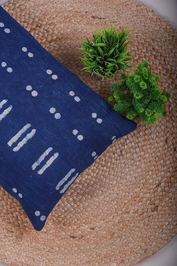 Trade Star Cushion Cases Decorative Spring Cushion Cover for Sofa 100% Cotton Throw Pillow Cover for Living Room Modern Farmhouse Accent Pillow Cases (Indigo Blossom 12X24 INCHES)