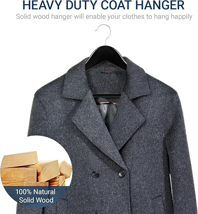 Amber Home Solid Wood Suit Coat Hangers 30 Pack, Smooth Black Finish Wooden Dress Hangers with Non Slip Pant Bar, Clothes Hangers with 360 Swivel Hook & Notches for Jacket, Pant, Shirt (Black, 30)