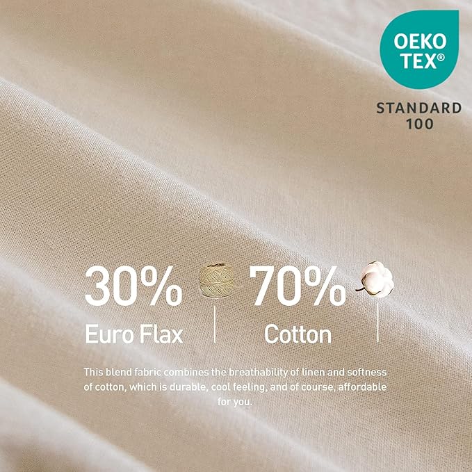 BISELINA French Linen Duvet Cover Set 3pcs with Hidden Zipper Closure Natural Flax Cotton Blend Solid Color Soft Breathable Luxury Farmhouse Bedding -Full Size, Linen/Beige