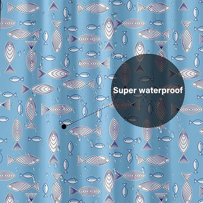 Plastic Shower Liner - Premium PEVA 6G Shower Curtain Liner with Rustproof Grommets and 3 Weighted Magnets, Waterproof Shower Curtains for Bathroom (Shoal of Fish, 72" x 72")