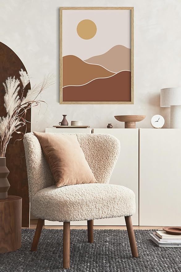 Organic Abstract Shapes Wall Art Minimalist Botanical Silhouette Earth Tones Terracotta Mid Century Modern 16x20 Inch Oak Wood Beige Framed Scandi Boho Print for Home Office