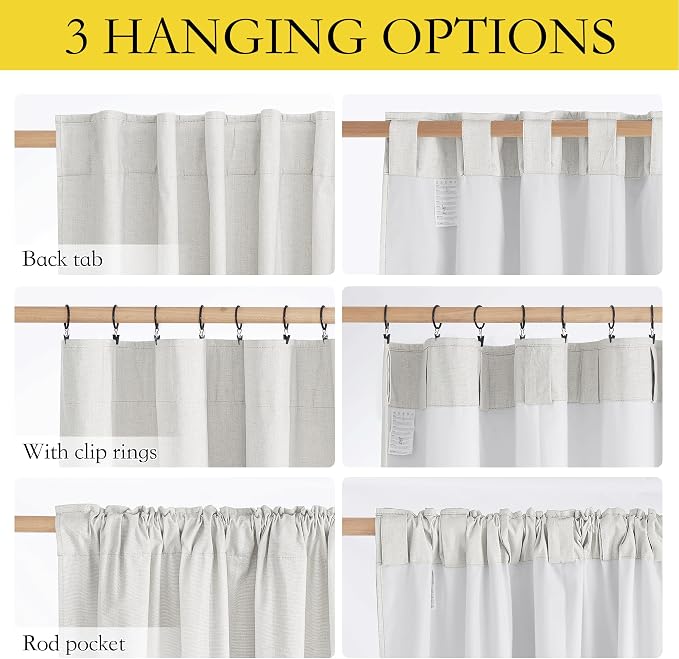 NICETOWN 100% Absolutely Blackout Linen Curtains with Thermal Insulated White Liner, Ivory, W52, 2 Pieces, Back Tab Noise Reducing Textured Linen Look Windows Curtains 90" Length for Classroom