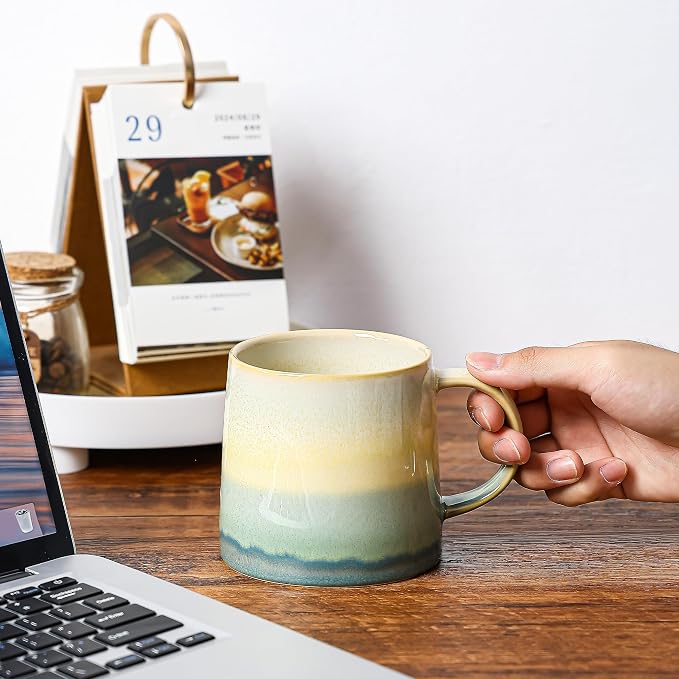 Large Ceramic Coffee Mugs, 20 oz Handmade Pottery Mug, Big Tea Cups with Handle for Office and Home, Dishwasher and Microwave Safe (Grayish Blue)