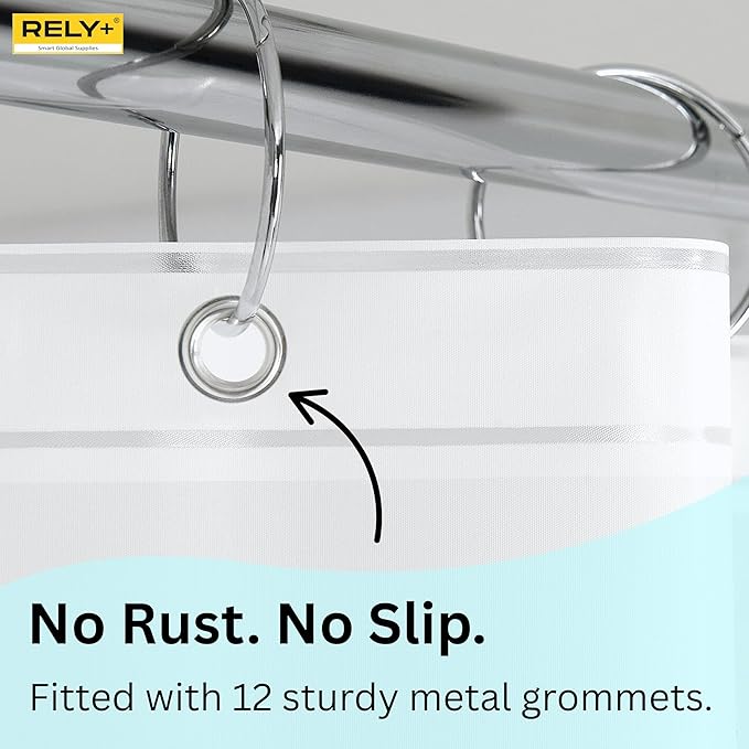 RELY+ Shower Curtain Liner 72x72 | Frosted PEVA, 70 GSM Thickness, Odour-Free, Waterproof, Rustproof Grommets with 3 Weighted Magnets