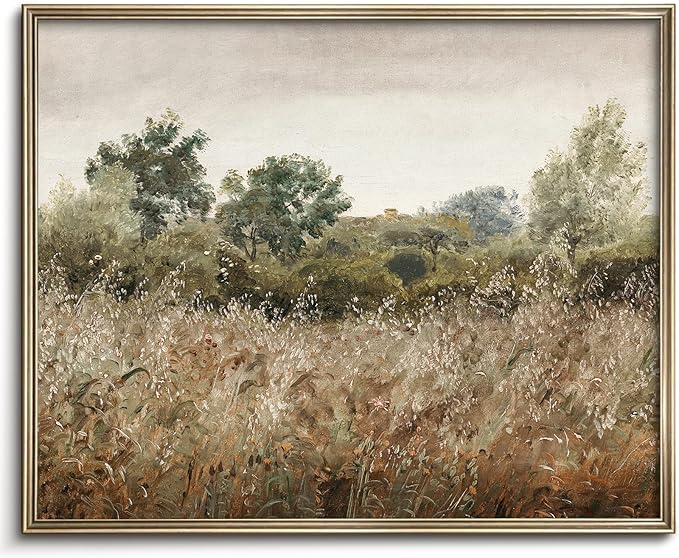 Vintage Wildflower Field Landscape Painting, Farmhouse Country landscape Wall Art, Cottage Flower Garden Landscape Oil Art Print, Country Field Style Retro Wall Decor for Gallery Living Room Bedroom (UNFRAMED 8x10in)