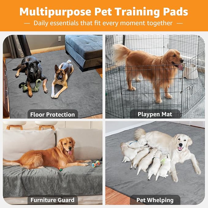 Washable Pee Pads for Dogs 72x72: 4-Layer Extra Large Reusable Puppy Pad Non-Slip Backing, Waterproof Dog Pee Pad Washable for Potty Training, Playpen, Senior Dogs, Whelping, Incontinence
