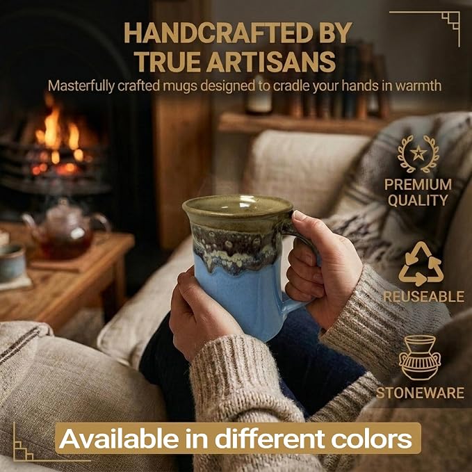 Clay in Motion Handmade Ceramic Mug 24 oz, Large Coffee Mug, Hand Painted Stoneware, Dishwasher Microwave & Oven Safe, Lead-Free, Made in USA Since 1981 (Sandy Beach)