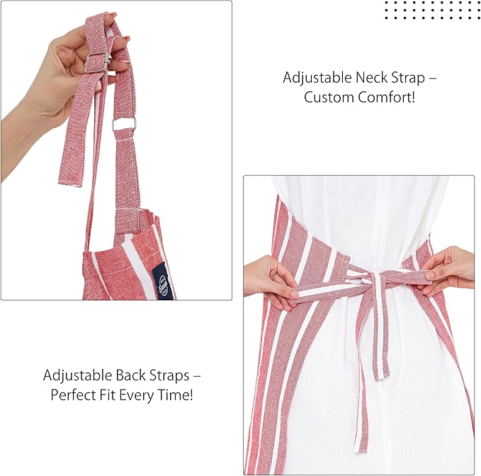 Encasa XO Cotton Kitchen Aprons for Women & Men with Pocket & Towel Loop, Adjustable Neck & Back Strap for Cooking, Baking