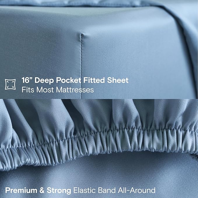 DOZ Sheet Set, 100% Viscose derived from Bamboo, Organically Grown, Buttery Soft, Cooling Sheets, High GSM, Deep Pockets - 3 Piece - 1 Pillowcase 1 Fitted Sheet 1 Top Sheet (Sky, Twin)