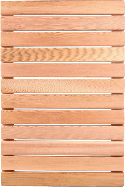 bingaai Cedar Wood Shower Mat, Cedar Wooden Bath Mats, Wood Bath Mat 23.6 × 15.7 in, Shower Stall Mat Non-Slip for Bathroom Bathtub Spa Sauna Garden Home, Wooden Floor Mat Large for Indoor and Outdoor